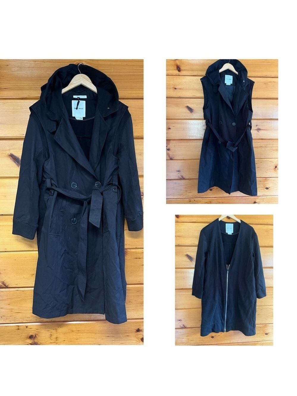 BASIC HOUSE 2 Piece Dress Trench Belted  Coat W/ Hood Half Back Cotton Blend XS